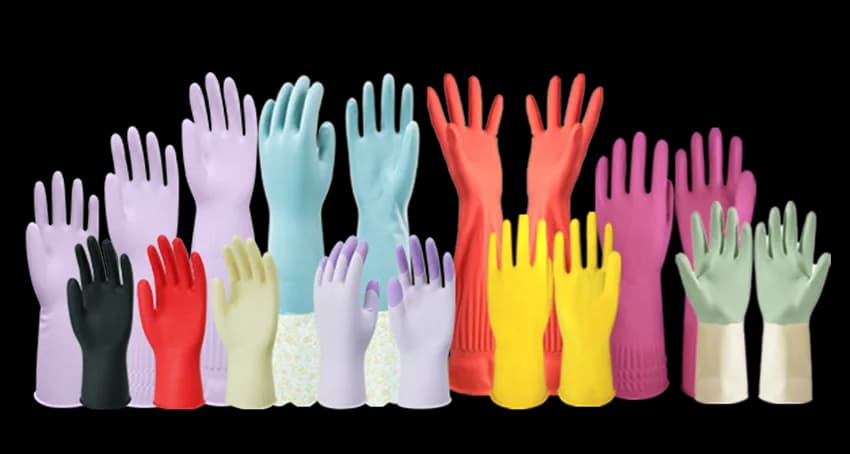 Colorful reusable household rubber gloves from the Red Sunshine range