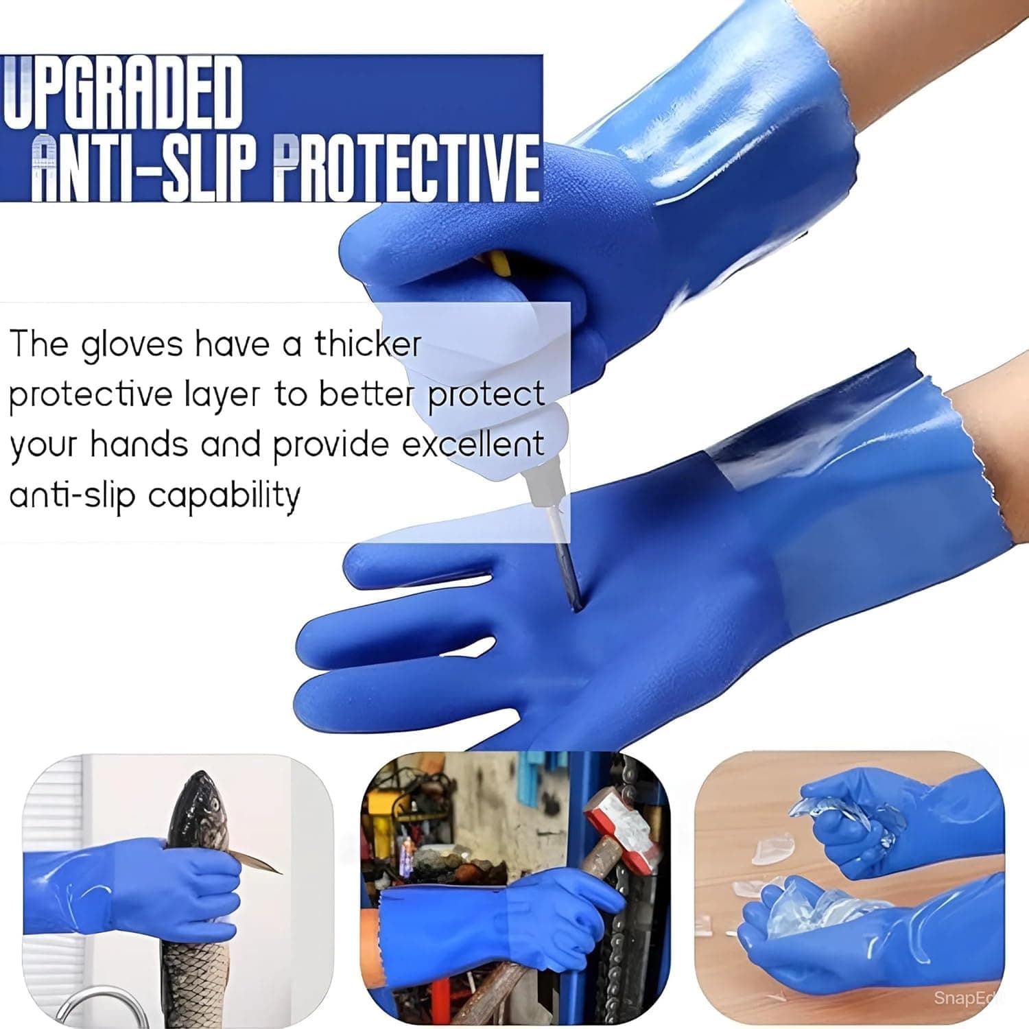 Texture detail of blue industrial PVC glove palm