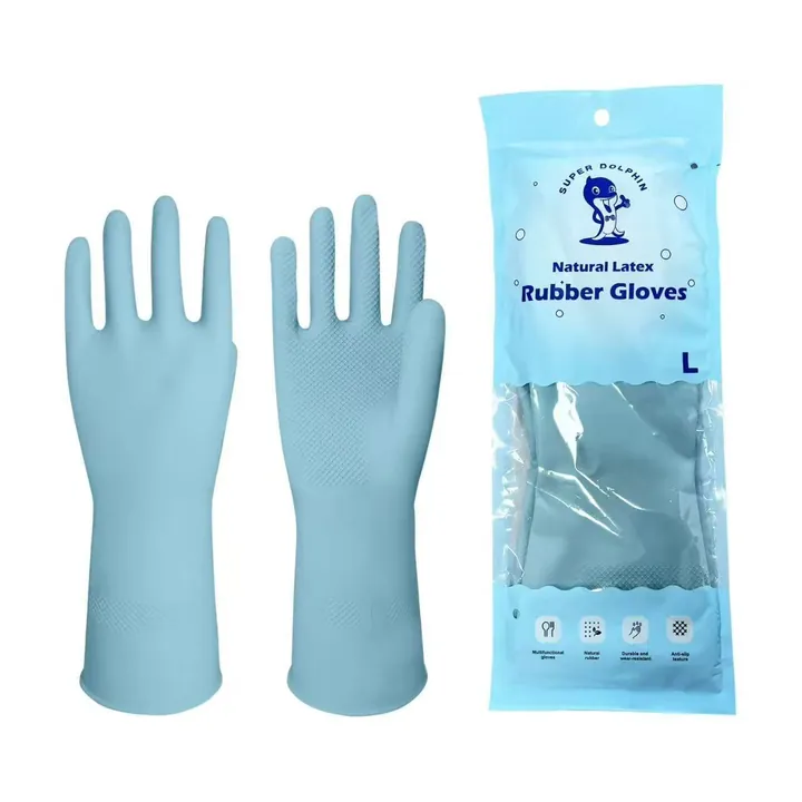 Blue natural latex glove package