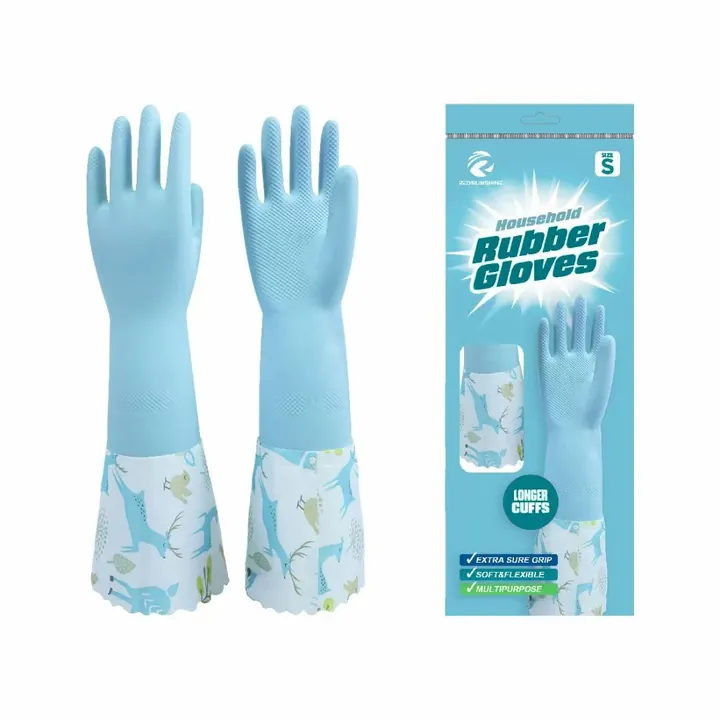 Blue household rubber gloves retail package