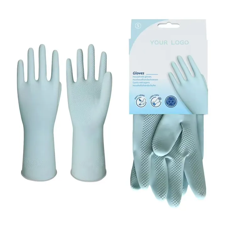 Light blue latex household glove package