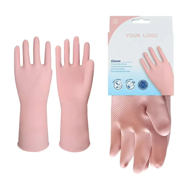 Light pink latex household glove package