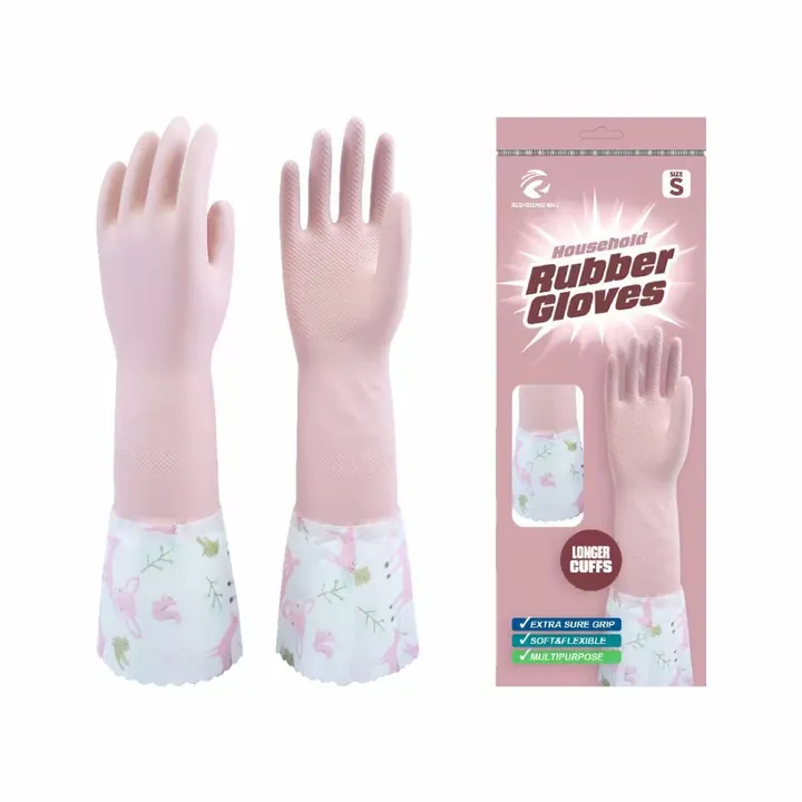 Pink household rubber gloves retail package