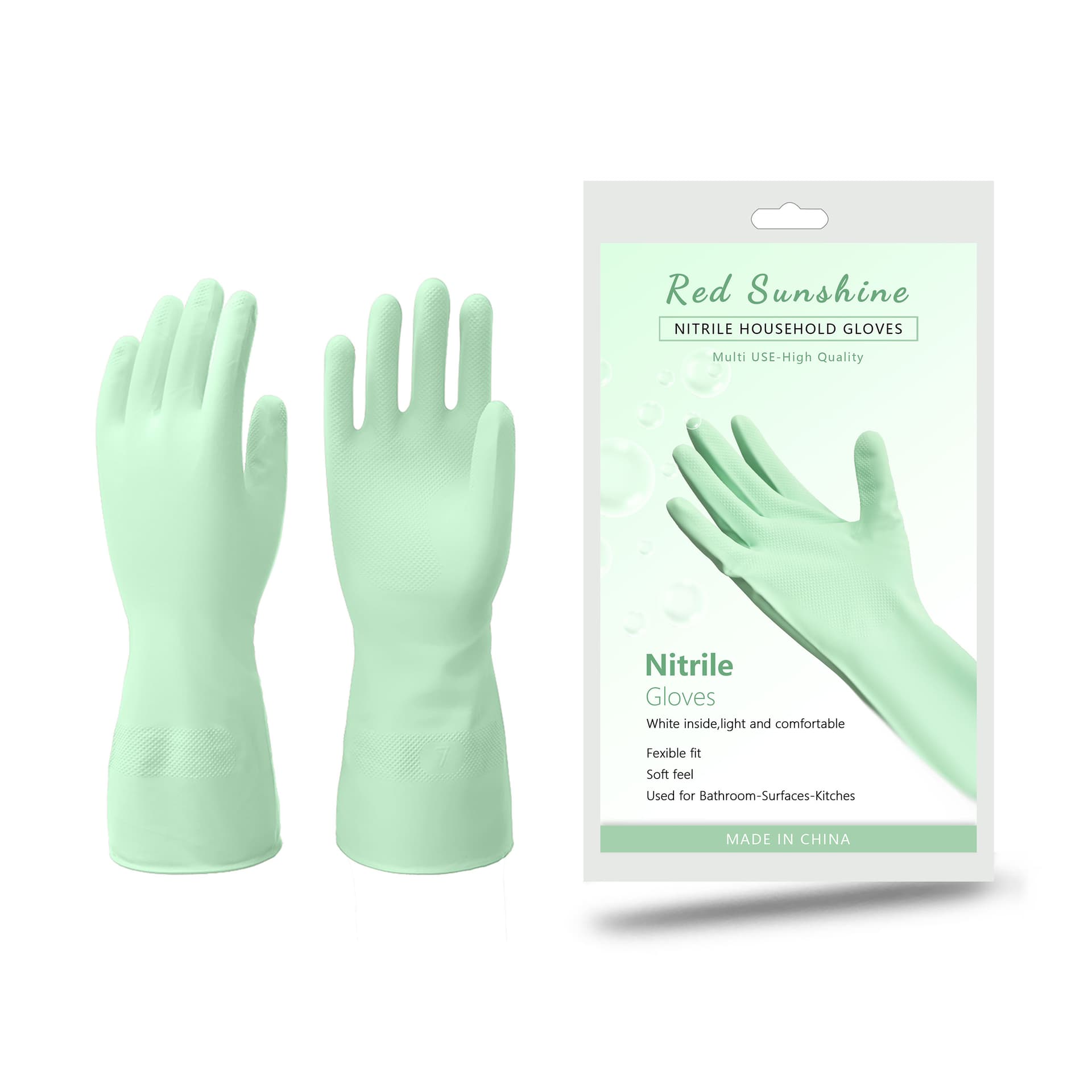 Mint green NLG-32-11 nitrile glove packaging mockup