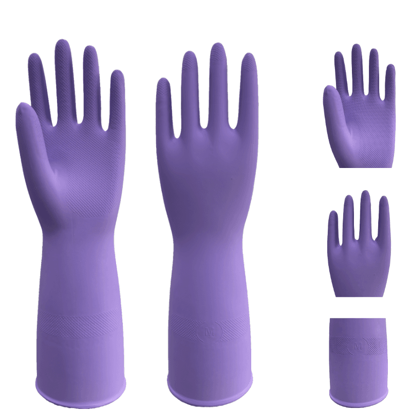 Reusable nitrile household gloves with textured palm for buyer grip evaluation