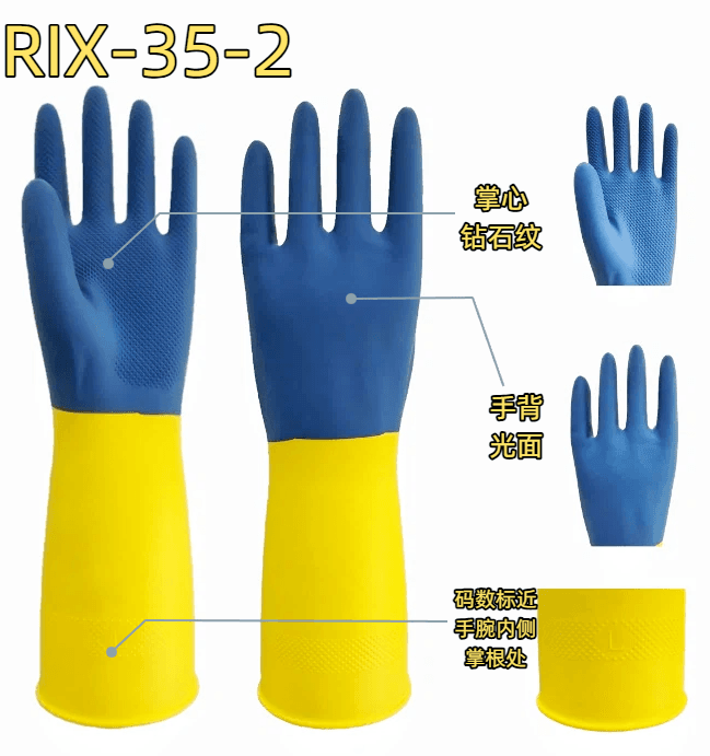 Industrial Latex Gloves RIX-35-2 in blue yellow